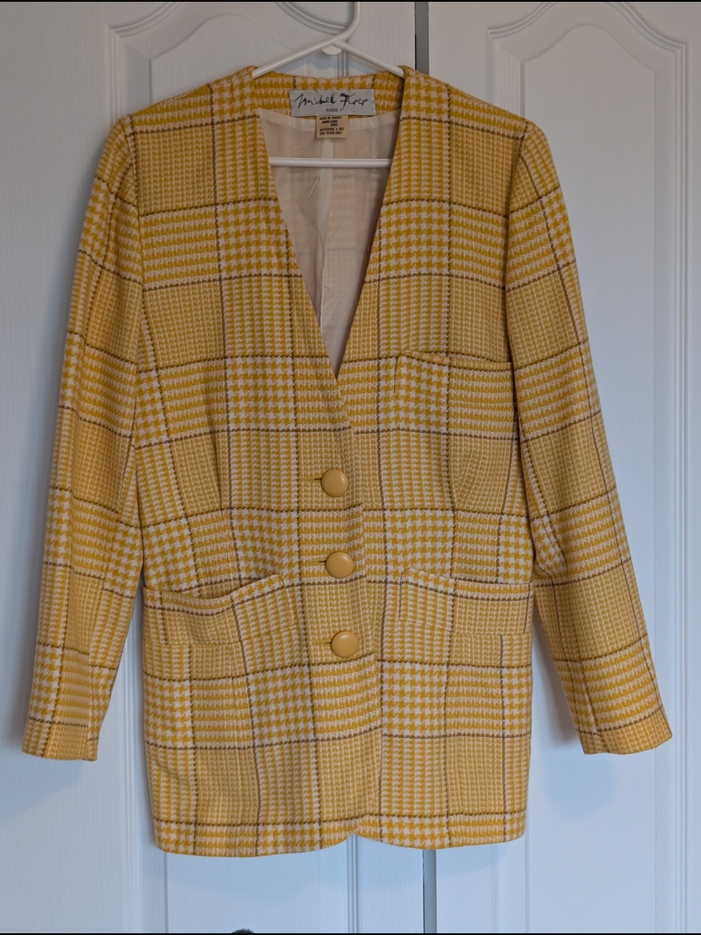 Vintage Yellow Plaid Women's Blazer Jacket